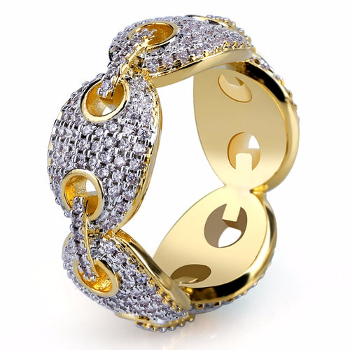 White CZ Stone Pave Gold Color Brass Sparking Cuban Chain Hip Hop Ring 2018 New Arrival Bling Ice Out Rings for Men Jewelry