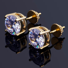 Load image into Gallery viewer, Hip Hop Claw Setting Cubic Zirconia Bling Ice Out Stud Earring Male Gold Color Copper Round Earrings for Men Fashion Jewelry