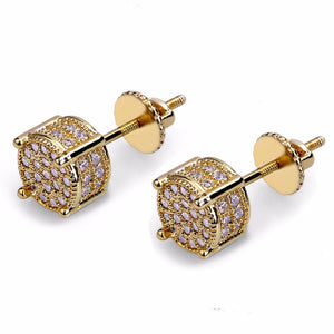 Micro Pave CZ Stone Bling Ice Out  Hip Hop Stud Earring Male Gold Color Copper Material Round Earrings for Men Rock Jewelry