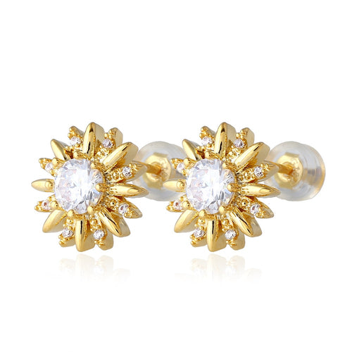 Men's Hip Hop Stud Earring Copper Material AAA CZ Stone Bling Iced Out Sunflower Earring Men Rock Jewelry Gold Silver Color