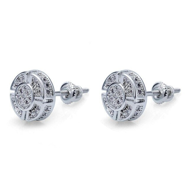 Hip Hop Rapper Stud Earring AAA+ CZ Zircon Ice Out Bling Copper Earrings for Men Hiphop Rock Jewelry