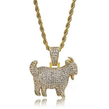 Load image into Gallery viewer, AAA+ Zircon Bling Ice Out Goat Sheep Pendant Necklaces Gold Color Copper Men&#39;s Hip Hop Rapper Jewelry with 24inch Twist Chain