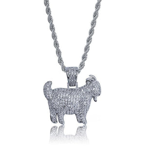 AAA+ Zircon Bling Ice Out Goat Sheep Pendant Necklaces Gold Color Copper Men's Hip Hop Rapper Jewelry with 24inch Twist Chain