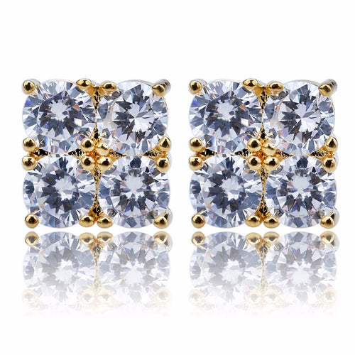 Mens Hip Hop Rapper Stud Earring AAA+CZ Zircon Paved Ice Out Bling Gold Silver Color Copper Earrings Hip Rock Jewelry
