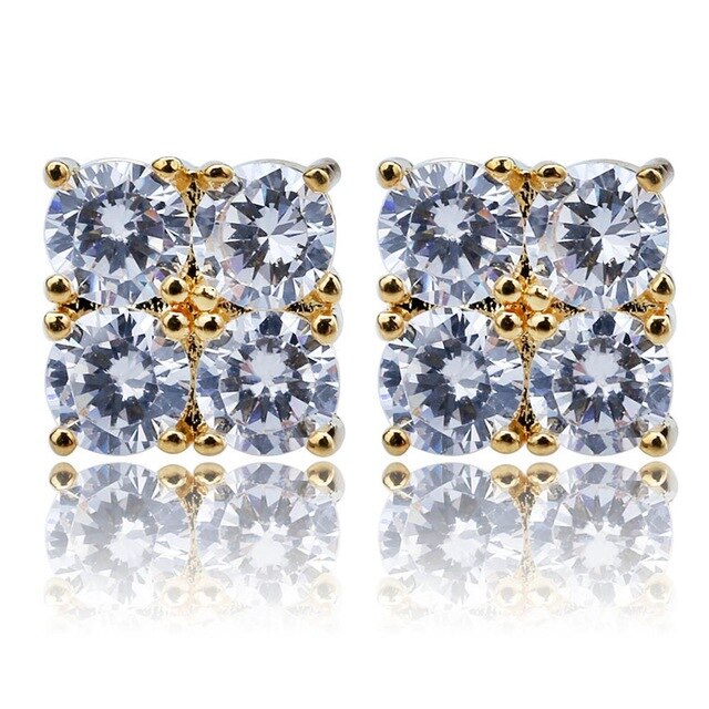 Mens Hip Hop Rapper Stud Earring AAA+CZ Zircon Paved Ice Out Bling Gold Silver Color Copper Earrings Hip Rock Jewelry