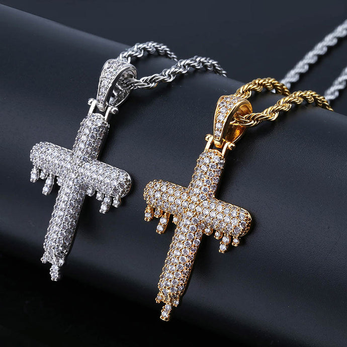 Luxury Gold Shiny Cross Pendants Necklaces Micro Paved AAA CZ Stone Bling Ice Out Men Hip Hop Rapper Jewelry Prayer Gift