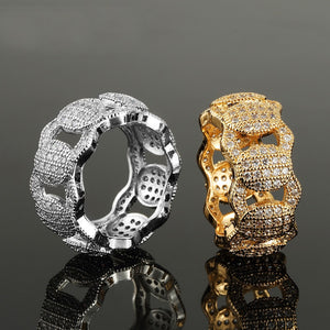 Hip Hop Bling Ice Out Copper AAA Zircon Women Rings Gold Silver Color CZ Stone Pave Round Rings Women Ladies Fashion Jewelry