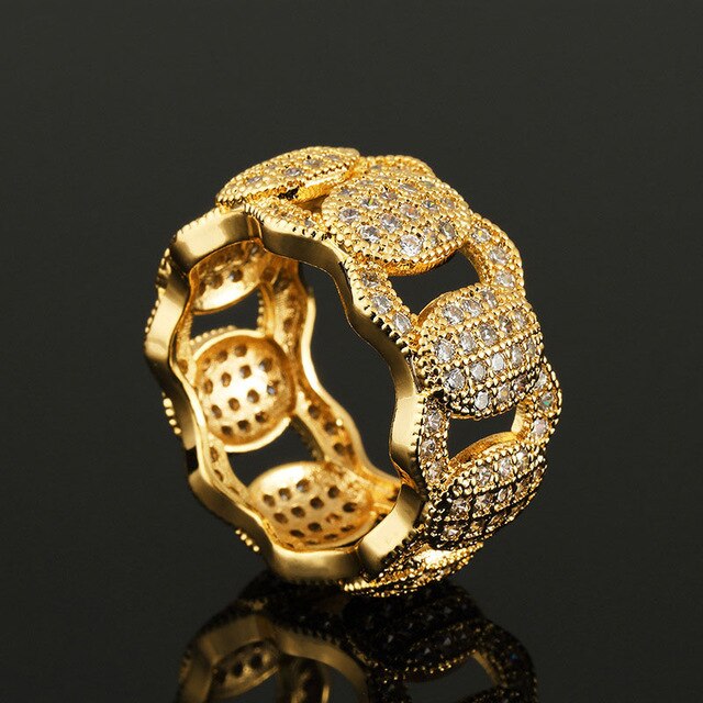 Hip Hop Bling Ice Out Copper AAA Zircon Women Rings Gold Silver Color CZ Stone Pave Round Rings Women Ladies Fashion Jewelry