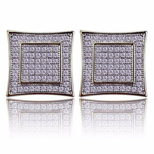 Micro Pave CZ Stone Bling Ice Out  Hip Hop Stud Earring Male Gold Color Copper Material Square Earrings for Men Rock Jewelry