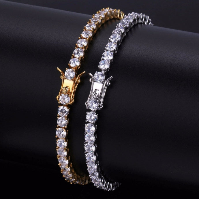 4mm Cubic Zircon Tennis Chain Bracelet Bling Iced Out 1 Row AAA CZ Stone Men's Hip hop Copper Jewelry Gold/Silver/Rose Gold