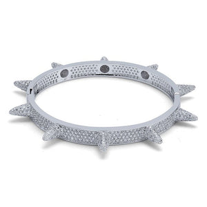 Micro Paved AAA Cubic Zirconia Stone Rivet Spike Open Cuff Bangle Women CZ Bracelet Men Hip Hop Bling Iced Out Rapper Jewelry