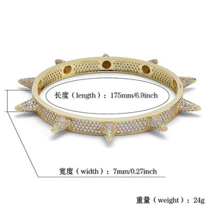 Micro Paved AAA Cubic Zirconia Stone Rivet Spike Open Cuff Bangle Women CZ Bracelet Men Hip Hop Bling Iced Out Rapper Jewelry
