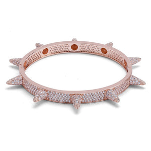 Micro Paved AAA Cubic Zirconia Stone Rivet Spike Open Cuff Bangle Women CZ Bracelet Men Hip Hop Bling Iced Out Rapper Jewelry