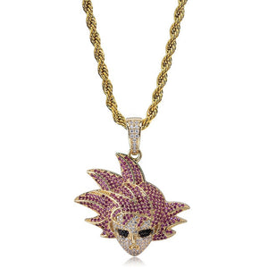 Micro Paved AAA CZ Zircon Dragon Ball Cartoon Characters Supper Saiyan Pendant Necklace Men Hip Hop Bling Ice Out Rapper Jewelry
