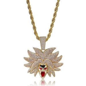 Micro Paved AAA CZ Zircon Dragon Ball Cartoon Characters Supper Saiyan Pendant Necklace Men Hip Hop Bling Ice Out Rapper Jewelry
