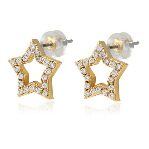 Men's Hip Hop Stud Earring Copper Material AAA CZ Stone Pave Fashion Hollow Star Earring for Men Rock Jewelry Gold Silver Color