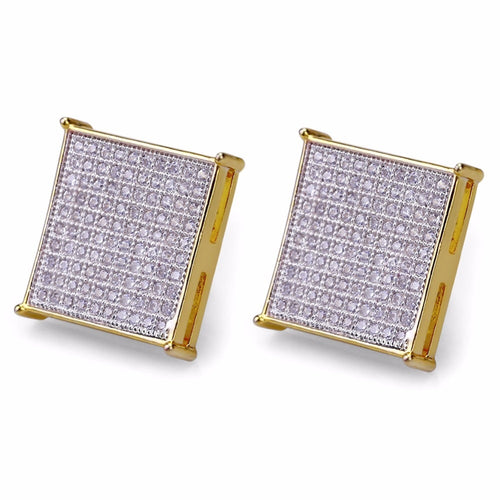 Men's Hip Hop Stud Earring Copper Material Full Rhinestone Pave Bling Ice Out Square Earrings Men Rock Jewelry Gold Color