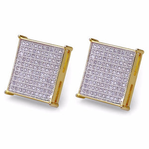 Men's Hip Hop Stud Earring Copper Material Full Rhinestone Pave Bling Ice Out Square Earrings Men Rock Jewelry Gold Color