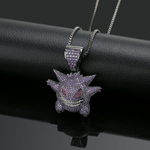 Load image into Gallery viewer, New Arrival Purple AAA CZ Zircon Paved Bling Ice Out Pokemon Mask Gengar Pendant Necklace Men Hip Hop Rapper Jewelry