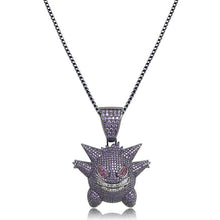 Load image into Gallery viewer, New Arrival Purple AAA CZ Zircon Paved Bling Ice Out Pokemon Mask Gengar Pendant Necklace Men Hip Hop Rapper Jewelry