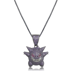 New Arrival Purple AAA CZ Zircon Paved Bling Ice Out Pokemon Mask Gengar Pendant Necklace Men Hip Hop Rapper Jewelry