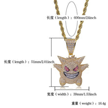 Load image into Gallery viewer, New Arrival Purple AAA CZ Zircon Paved Bling Ice Out Pokemon Mask Gengar Pendant Necklace Men Hip Hop Rapper Jewelry