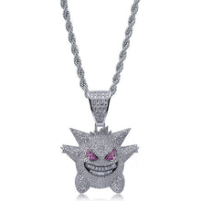 Load image into Gallery viewer, New Arrival Purple AAA CZ Zircon Paved Bling Ice Out Pokemon Mask Gengar Pendant Necklace Men Hip Hop Rapper Jewelry