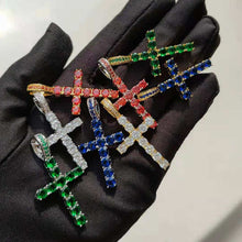 Load image into Gallery viewer, 1 Row AAA CZ Stone Cubic Zirconia Cross Pendants Necklaces Gold Silver Color Men Hip Hop Bling Ice Out Rapper Jewelry No Chain