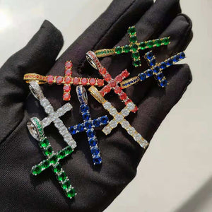 1 Row AAA CZ Stone Cubic Zirconia Cross Pendants Necklaces Gold Silver Color Men Hip Hop Bling Ice Out Rapper Jewelry No Chain