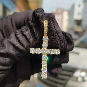 1 Row AAA CZ Stone Cubic Zirconia Cross Pendants Necklaces Gold Silver Color Men Hip Hop Bling Ice Out Rapper Jewelry No Chain