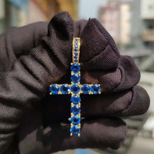 Load image into Gallery viewer, 1 Row AAA CZ Stone Cubic Zirconia Cross Pendants Necklaces Gold Silver Color Men Hip Hop Bling Ice Out Rapper Jewelry No Chain