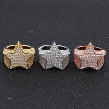 Load image into Gallery viewer, Hip Hop AAA Zircon Paved Ice Out Bling Star Rings Silver Rose Gold Pentagram Ring Men Women Jewelry Gift Drop Shipping Size 7-12