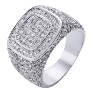 Hip Hop Full AAA Zircon Paved Ice Out Bling Gold Geometric Square Rings for Men Rapper Jewelry Gift Drop Shipping Size 7-12
