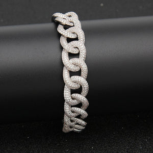 Hip Hop AAA Zircon Paved Bling Iced Out CZ Bracelets Black Silver Color Cuban Miami Link Chain Charm Jewelry Drop Shipping