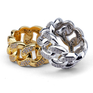 Hip Hop AAA CZ Stone Paved Bling Ice Out Cuban Miami Chain Ring Men Women Fashion Ring Jewelry Silver Gold Gift
