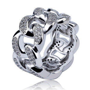 Hip Hop AAA CZ Stone Paved Bling Ice Out Cuban Miami Chain Ring Men Women Fashion Ring Jewelry Silver Gold Gift