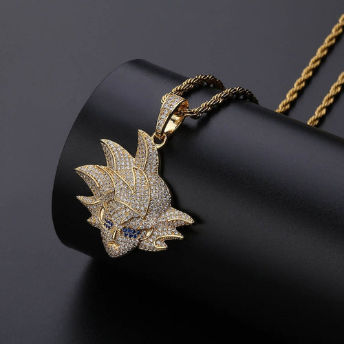 Hip Hop Bling Ice Out AAA CZ Zircon Dragon Ball Cartoon Characters Supper Saiyan GOKU Pendant Necklace Men Rapper Jewelry