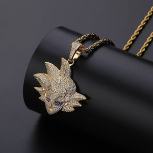 Hip Hop Bling Ice Out AAA CZ Zircon Dragon Ball Cartoon Characters Supper Saiyan GOKU Pendant Necklace Men Rapper Jewelry