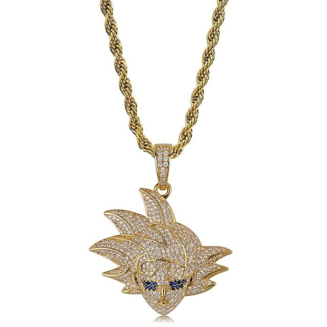 Hip Hop Bling Ice Out AAA CZ Zircon Dragon Ball Cartoon Characters Supper Saiyan GOKU Pendant Necklace Men Rapper Jewelry