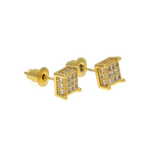 Hip Hop CZ Stone Paved Bling Ice Out Stud Earring Gold Silver Copper Geometric Square Stud Earrings Men Rapper Jewelry