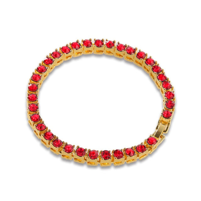 Hip Hop 1Row Bling CZ Iced Out Rhinestone Cubic Zirconia Bracelet Tennis Chain Bracelets For Women Men Jewelry Blue Red Black
