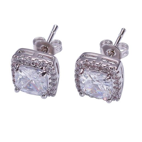 Hip Hop CZ Paved Bling Ice Out Stud Earring Silver Black Color Cubic Zirconia Earrings for Men Women Fashion Jewelry