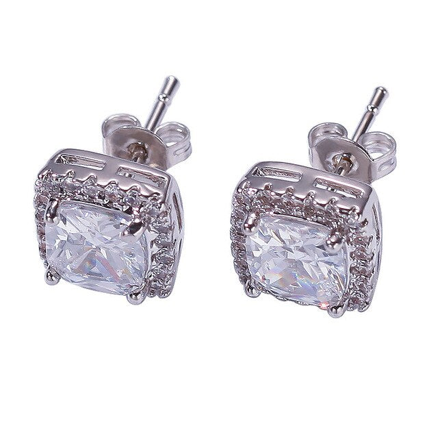Hip Hop CZ Paved Bling Ice Out Stud Earring Silver Black Color Cubic Zirconia Earrings for Men Women Fashion Jewelry