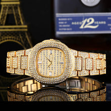 Load image into Gallery viewer, 5 Colors Hip Hop Mens Watches Micro Pave CZ Date Quartz Wrist Watches Link Chain Bracelet For Men Jewelry Gold Silver Rose