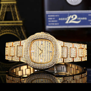 5 Colors Hip Hop Mens Watches Micro Pave CZ Date Quartz Wrist Watches Link Chain Bracelet For Men Jewelry Gold Silver Rose