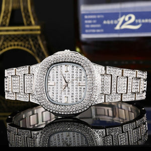 5 Colors Hip Hop Mens Watches Micro Pave CZ Date Quartz Wrist Watches Link Chain Bracelet For Men Jewelry Gold Silver Rose
