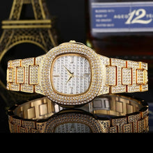 Load image into Gallery viewer, 5 Colors Hip Hop Mens Watches Micro Pave CZ Date Quartz Wrist Watches Link Chain Bracelet For Men Jewelry Gold Silver Rose