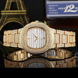 5 Colors Hip Hop Mens Watches Micro Pave CZ Date Quartz Wrist Watches Link Chain Bracelet For Men Jewelry Gold Silver Rose