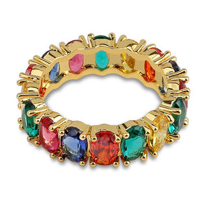 Hip Hop Bling Iced Out Square Cubic Zirconia Ring Tennis Chain Rings Women Men 1 Rows CZ Zircon Ring Jewelry Gold Silver