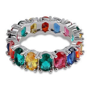 Hip Hop Bling Iced Out Square Cubic Zirconia Ring Tennis Chain Rings Women Men 1 Rows CZ Zircon Ring Jewelry Gold Silver